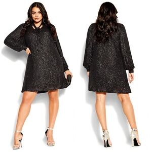 City Chic Black Sequin Mini Dress - L / 20